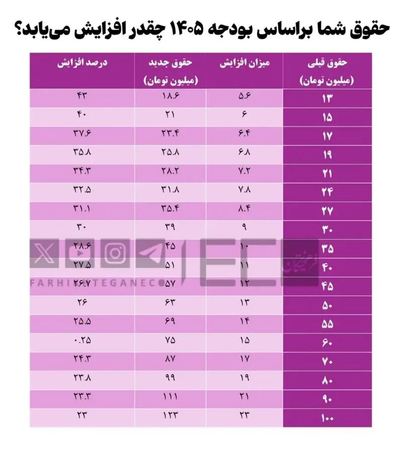کارمندان دولت حتما بخوانند/ افزایش حقوق کارمندان با یکدیگر متفاوت شد/ میزان و درصد افزایش حقوق خود در سال ۱۴۰۵ را ببینید + جدول